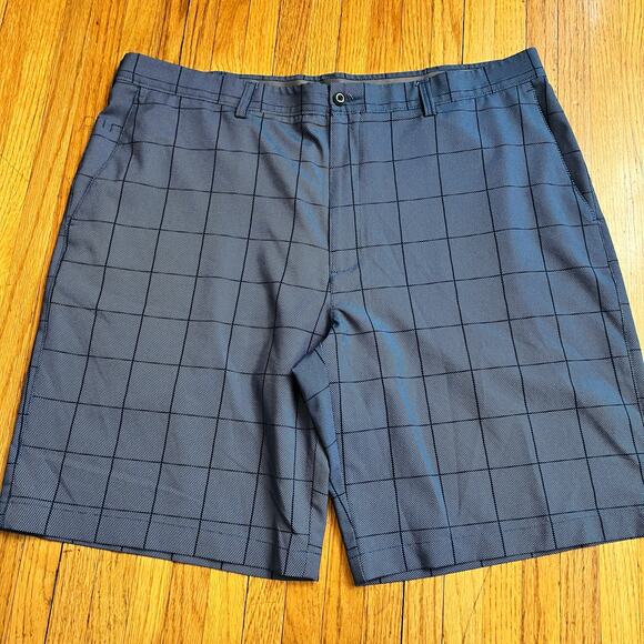 PGA Tour Shorts Mens 40 X10 Blue Plaid Performance Golf Chino Polyester Blend - Picture 1 of 9